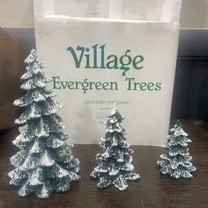 Dept 56 Snow Village EVERGREEN TREES Cold Cast Porcelain Set of 3/ 52051 RETIRED